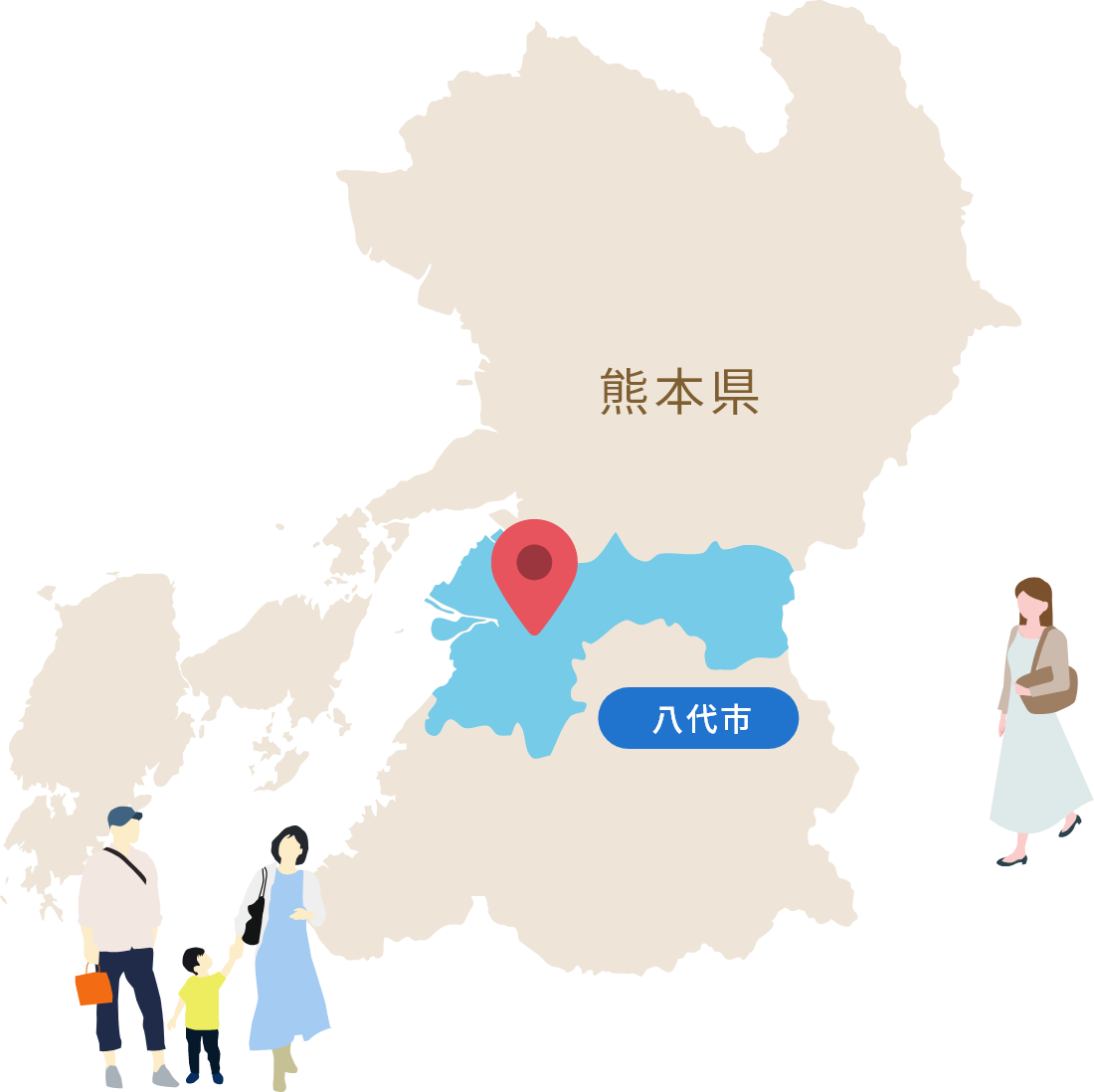 八代市近辺地図のイラスト