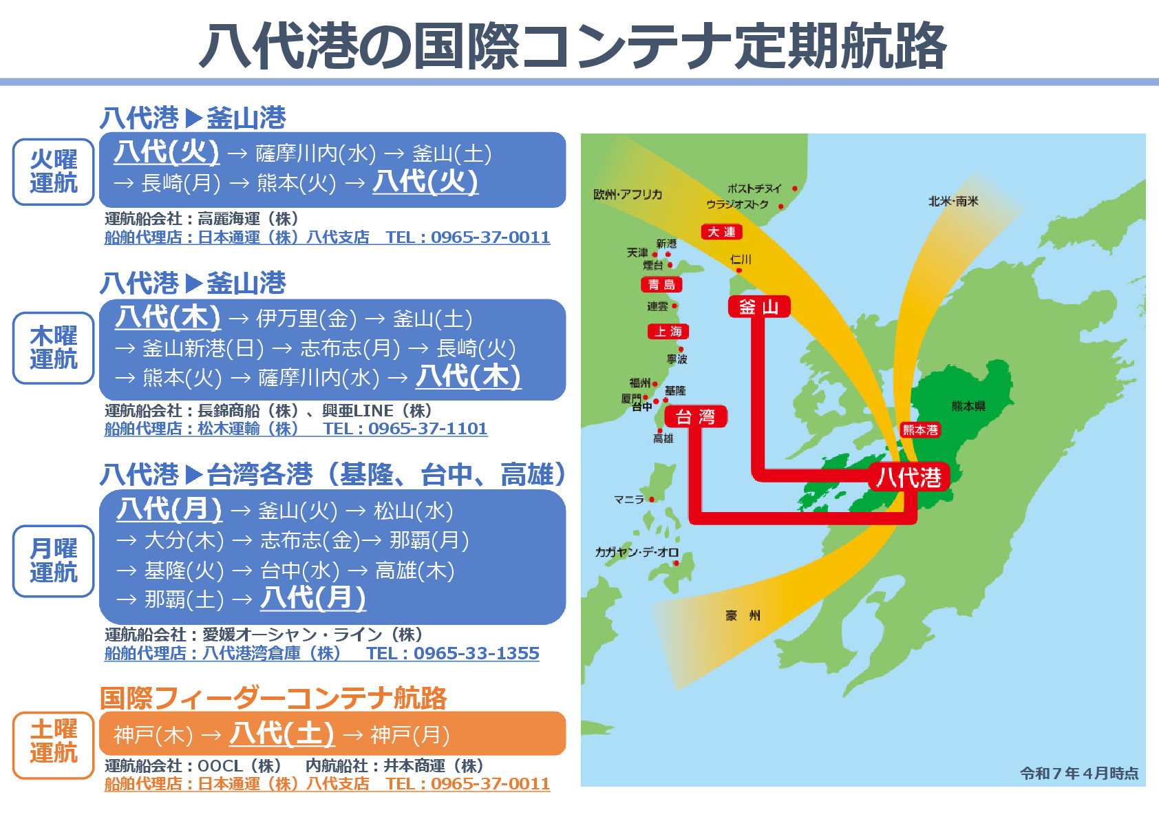 八代港の国際コンテナ定期航路