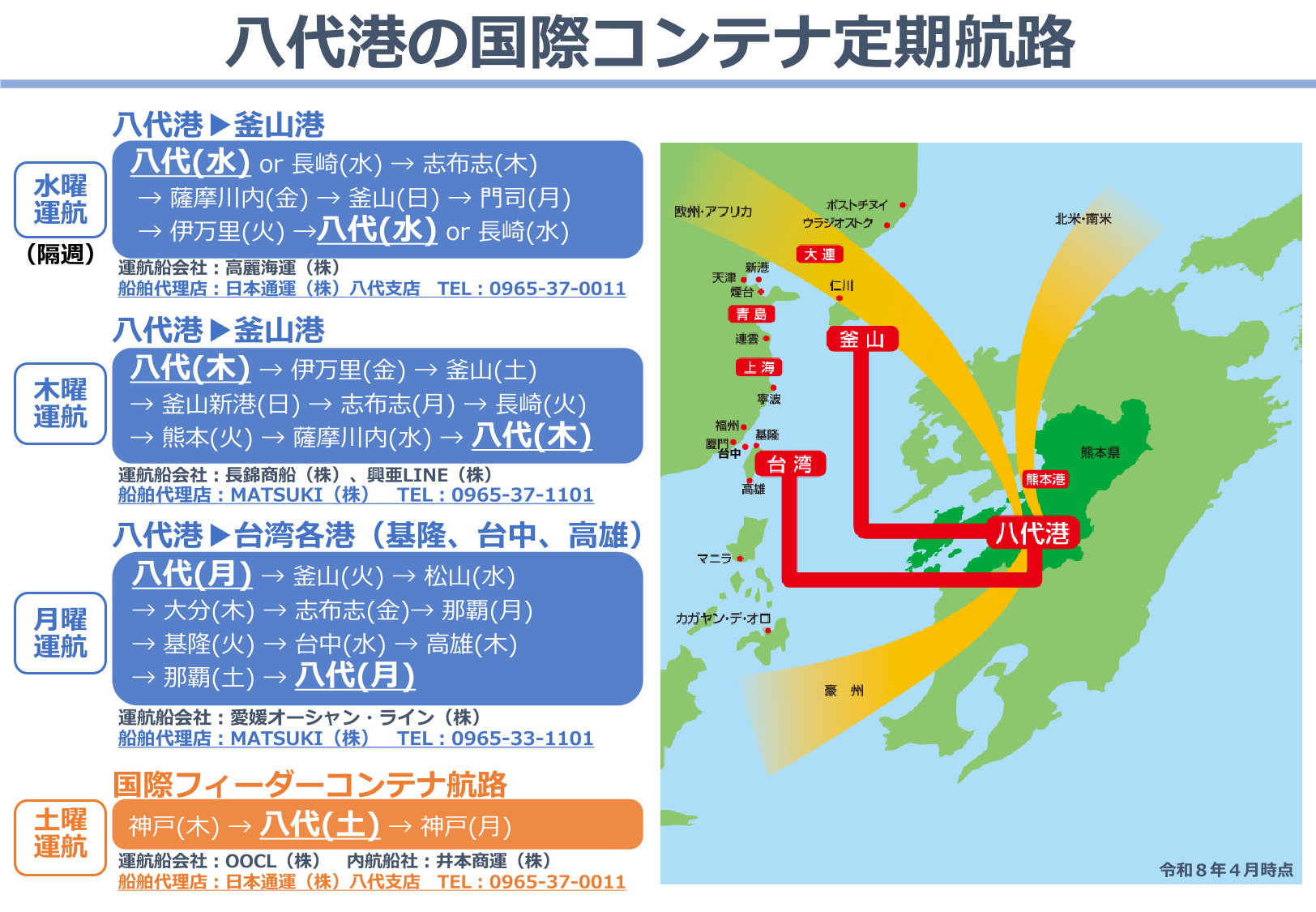 八代港の国際コンテナ定期航路
