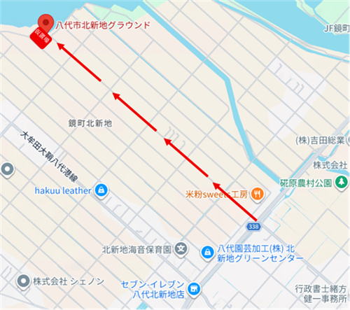 北新地グラウンド仮置場ルート案内図