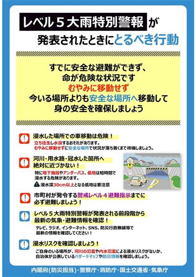 【チラシ】レベル５大雨特別警報が発表されたときにとるべき行動