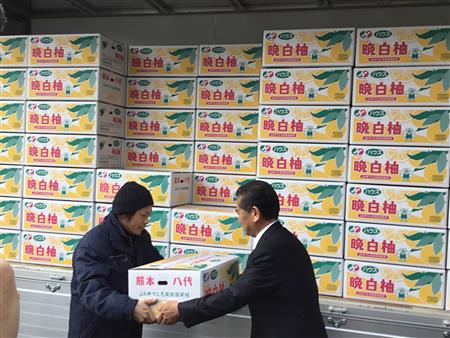 「八代港から香港へ」晩白柚の出発式1